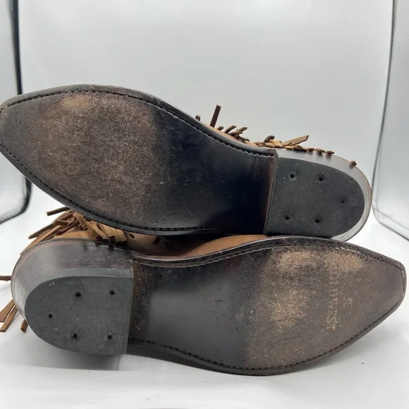 Old West Sz 8 Brown Leather Fringe Western Cowgirl Boho Boots - Picture 11 of 15